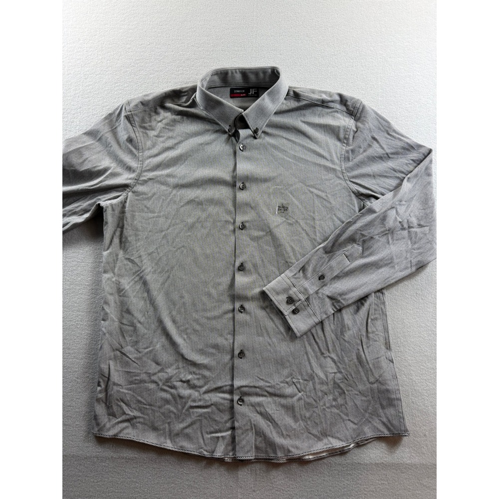 J.Ferrar Button Down Mens L Black White Geo Slim Stretch Long Sleeve Shirt